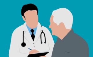 Ilustrasi dokter sedang berkonsultasi dengan pasien terkait profesi dokter di Indonesia.