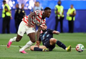 Folarin Balogun dan pemain Amerika Serikat merayakan gol ke gawang Paraguay pada pertandingan Grup D Piala Dunia 2026.
