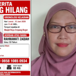 Kolase Berita Orang Hilang dan Foto Rahmawati Zaqiah, ibu rumah tangga berusia 53 tahun, dilaporkan hilang setelah menunggu suaminya Salat Jumat di kawasan Masjid Agung At-Tohiriyah Empang, Kota Bogor, Jumat (12/6/2026). Foto: Katasulsel.com