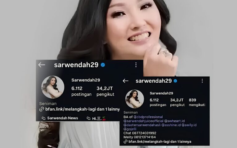 Kolase perbandingan bio Instagram Sarwendah yang memperlihatkan sejumlah nama brand sebelumnya tercantum dalam profil akun, namun tidak lagi terlihat pada tampilan terbaru.