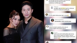 Kolase foto Sarwendah dan Giorgio Antonio disertai tangkapan komentar netizen terkait video yang viral di media sosial.
