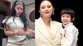 Kolase Denise Chariesta menggendong putranya, Jaden, dan tangkapan layar video Instagram saat membahas pernikahan, perceraian, dan program bayi tabung.